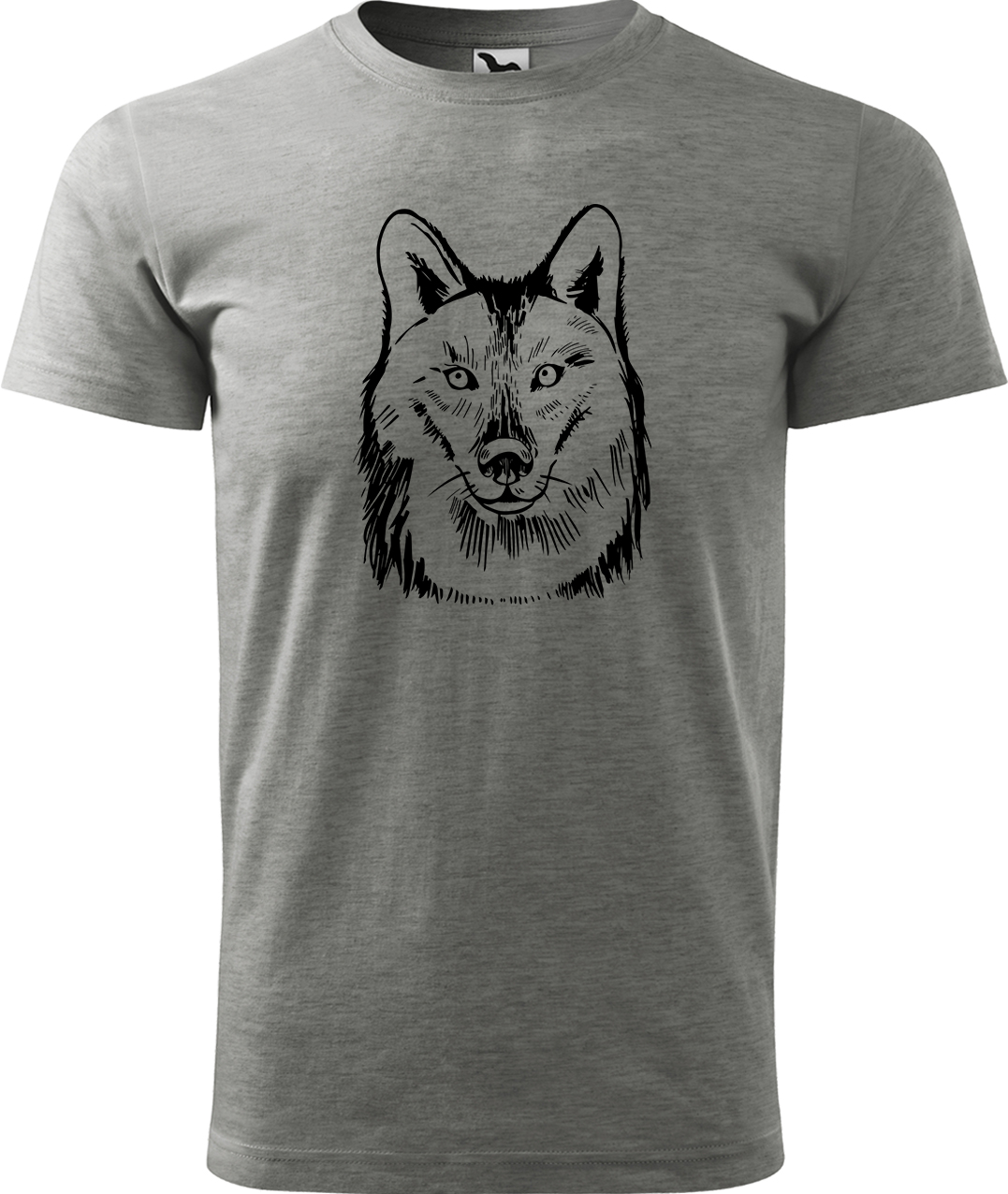 Pánské tričko s vlkem - Kresba vlka Velikost: M, Barva: Tmavě šedý melír (12), Střih: pánský