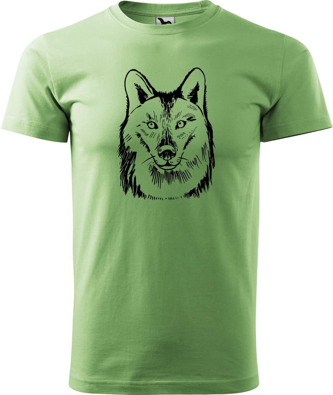 Pánské tričko s vlkem - Kresba vlka Velikost: M, Barva: Trávově zelená (39), Střih: pánský