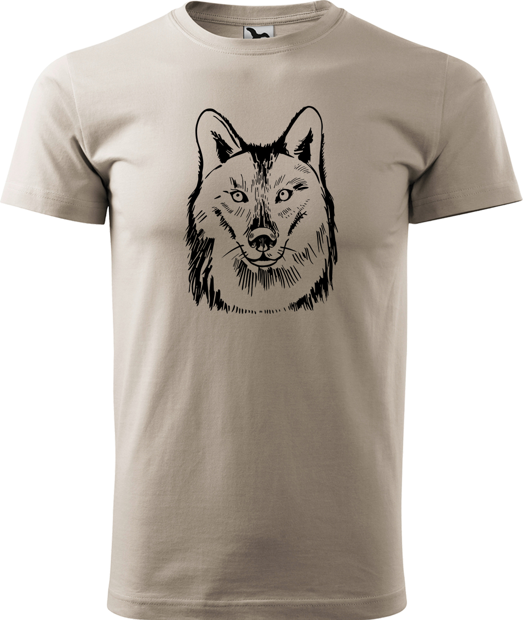 Pánské tričko s vlkem - Kresba vlka Velikost: S, Barva: Béžová (51), Střih: pánský