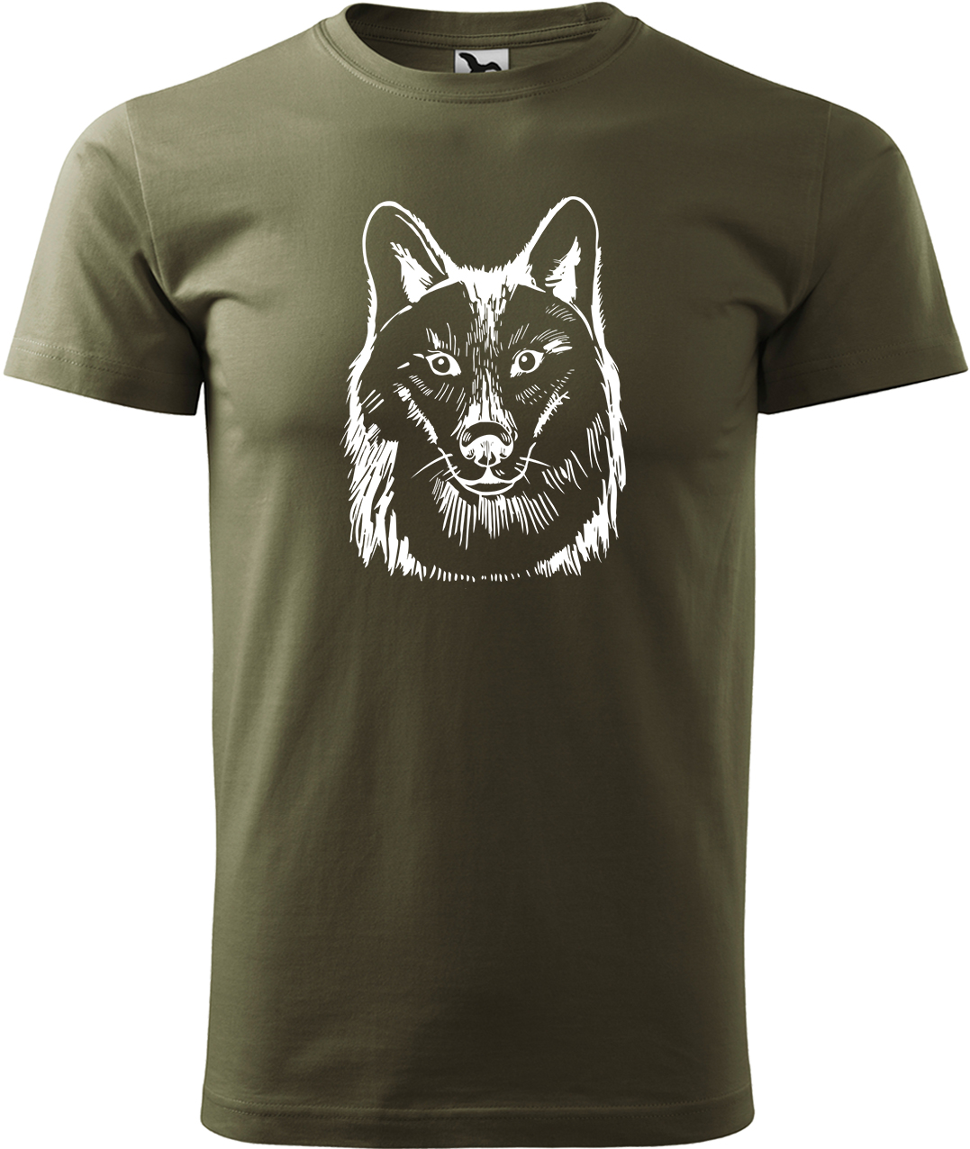 Pánské tričko s vlkem - Kresba vlka Velikost: 3XL, Barva: Military (69), Střih: pánský
