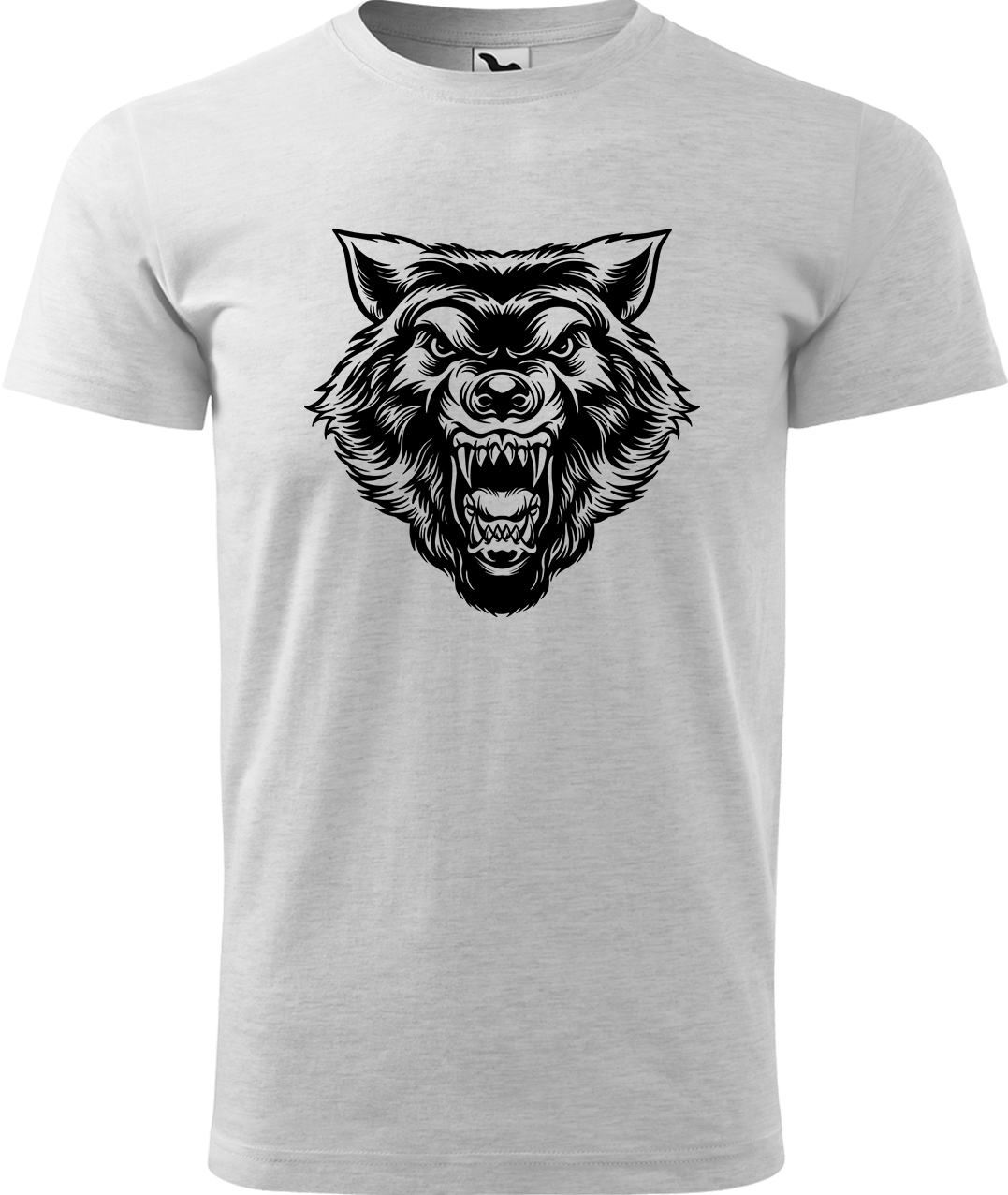 Pánské tričko s vlkem - Rozzuřený vlk Velikost: L, Barva: Světle šedý melír (03), Střih: pánský