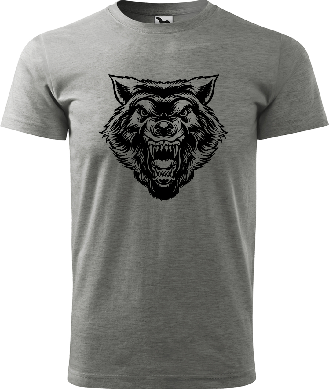 Pánské tričko s vlkem - Rozzuřený vlk Velikost: S, Barva: Tmavě šedý melír (12), Střih: pánský