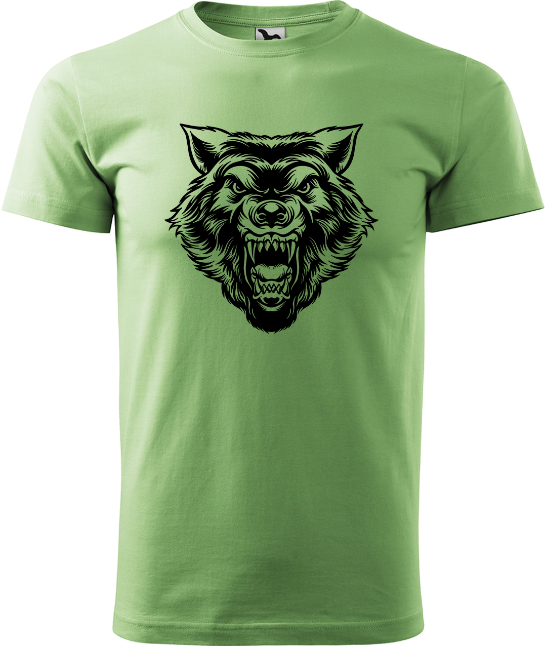 Pánské tričko s vlkem - Rozzuřený vlk Velikost: M, Barva: Trávově zelená (39), Střih: pánský