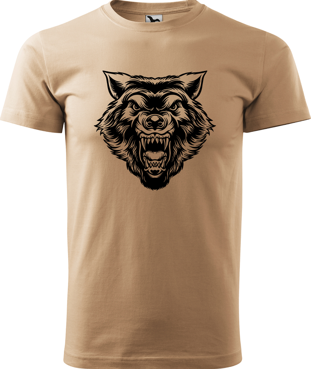 Pánské tričko s vlkem - Rozzuřený vlk Velikost: XL, Barva: Písková (08), Střih: pánský