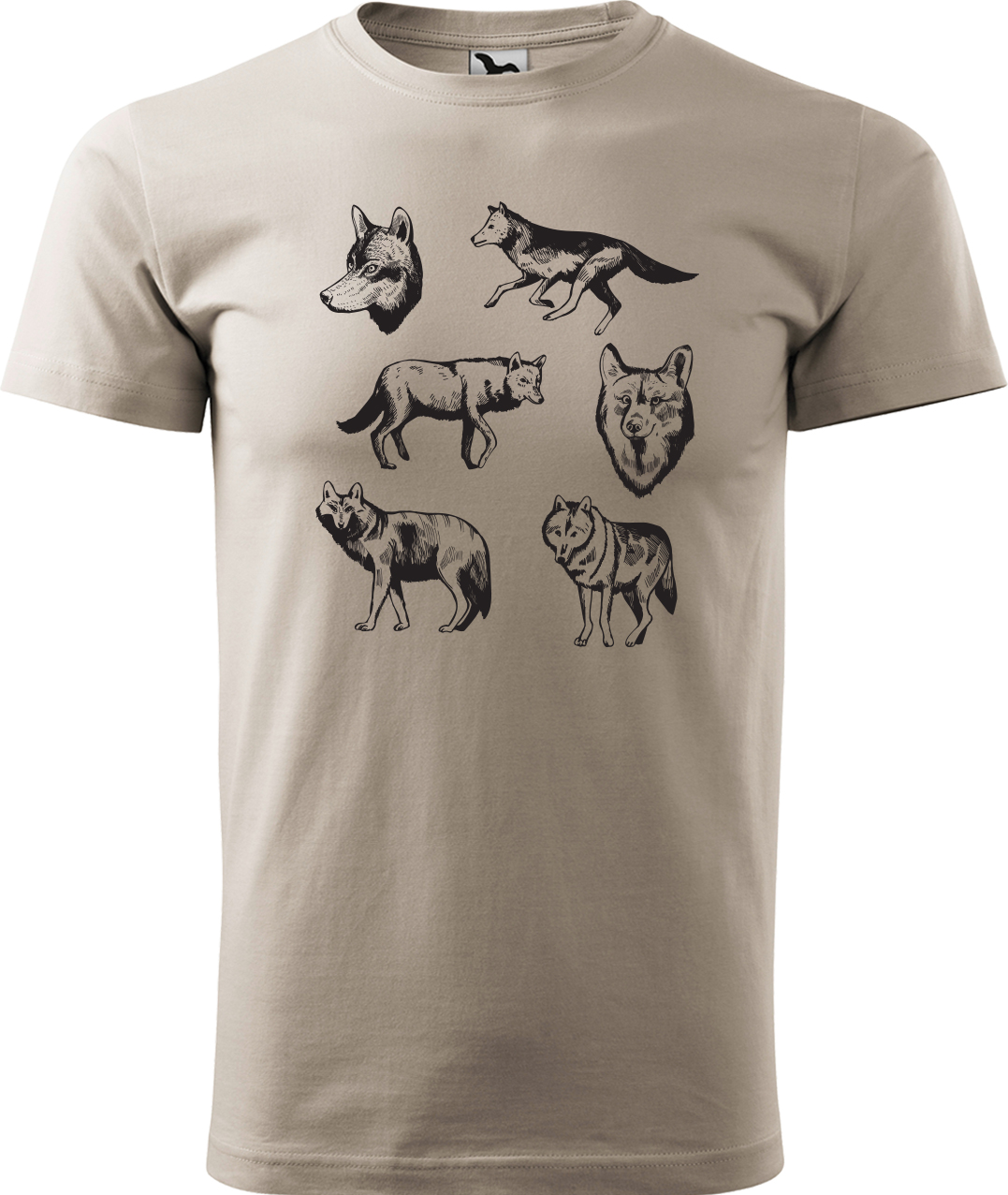 Pánské tričko s vlkem - Vlci Velikost: M, Barva: Béžová (51), Střih: pánský