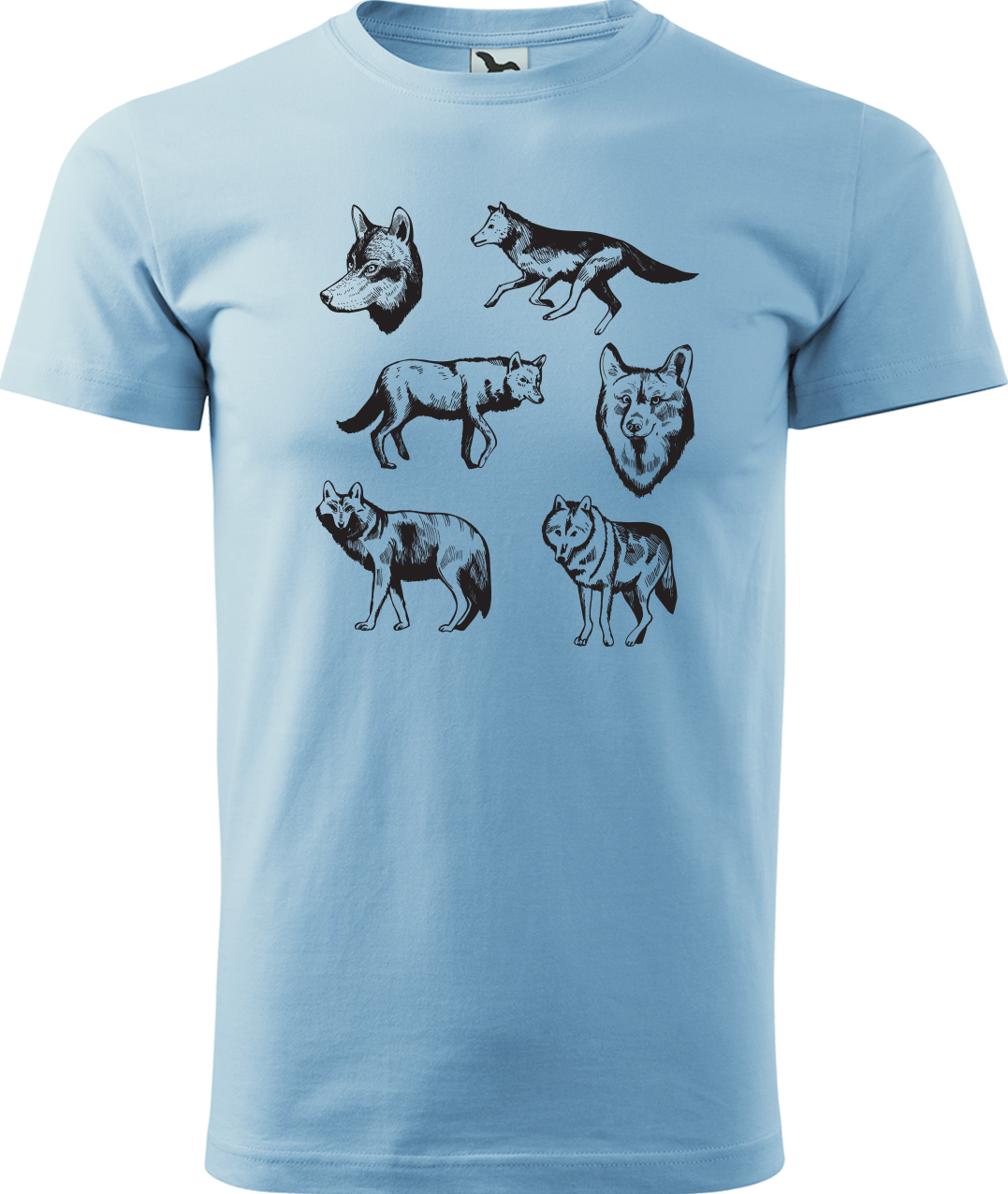 Pánské tričko s vlkem - Vlci Velikost: M, Barva: Nebesky modrá (15), Střih: pánský