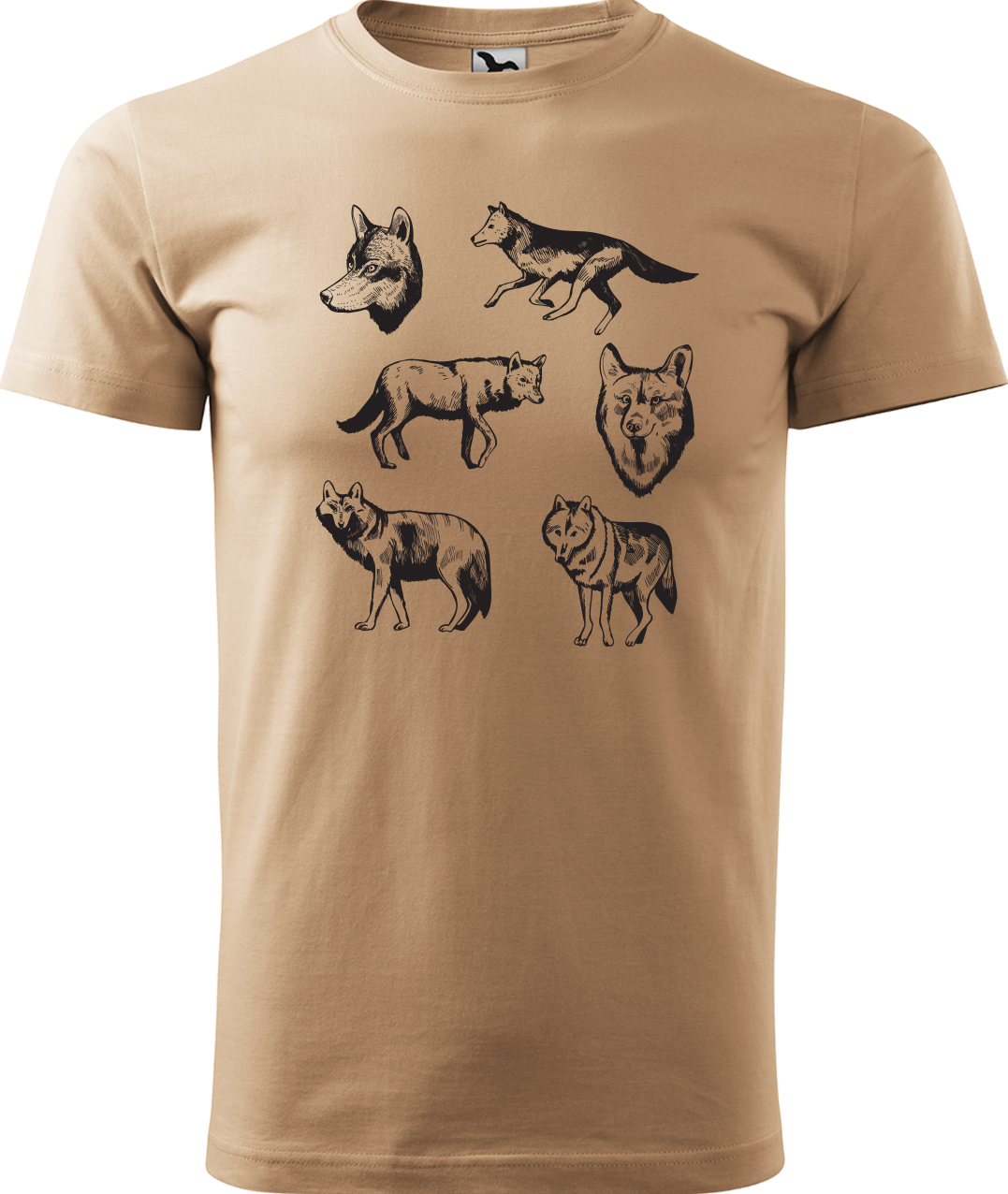 Pánské tričko s vlkem - Vlci Velikost: M, Barva: Písková (08), Střih: pánský