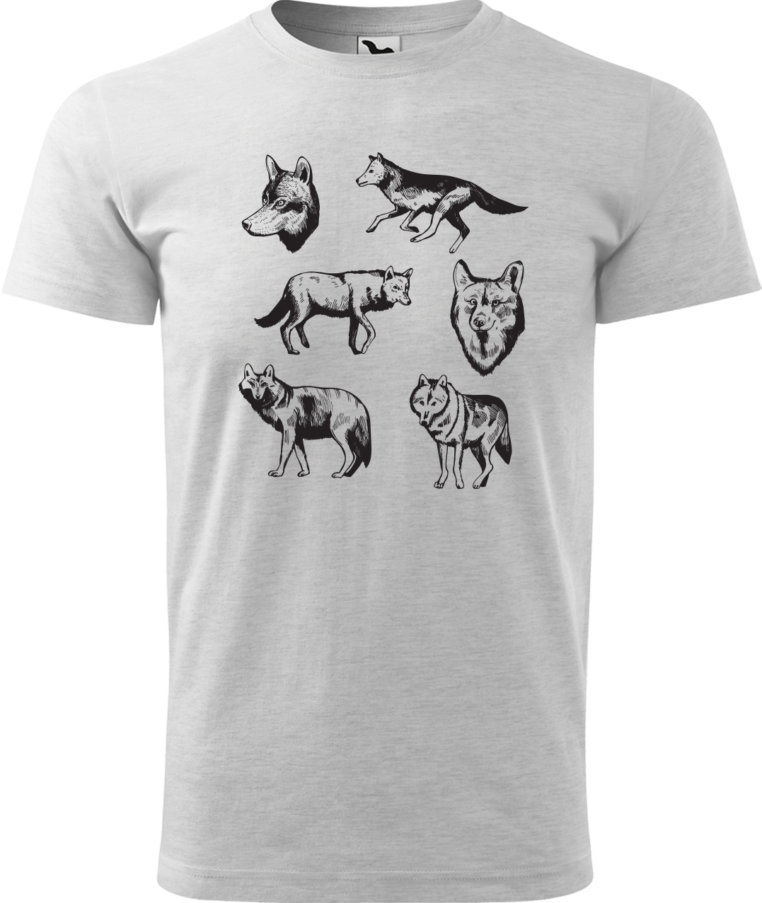 Pánské tričko s vlkem - Vlci Velikost: XL, Barva: Světle šedý melír (03), Střih: pánský