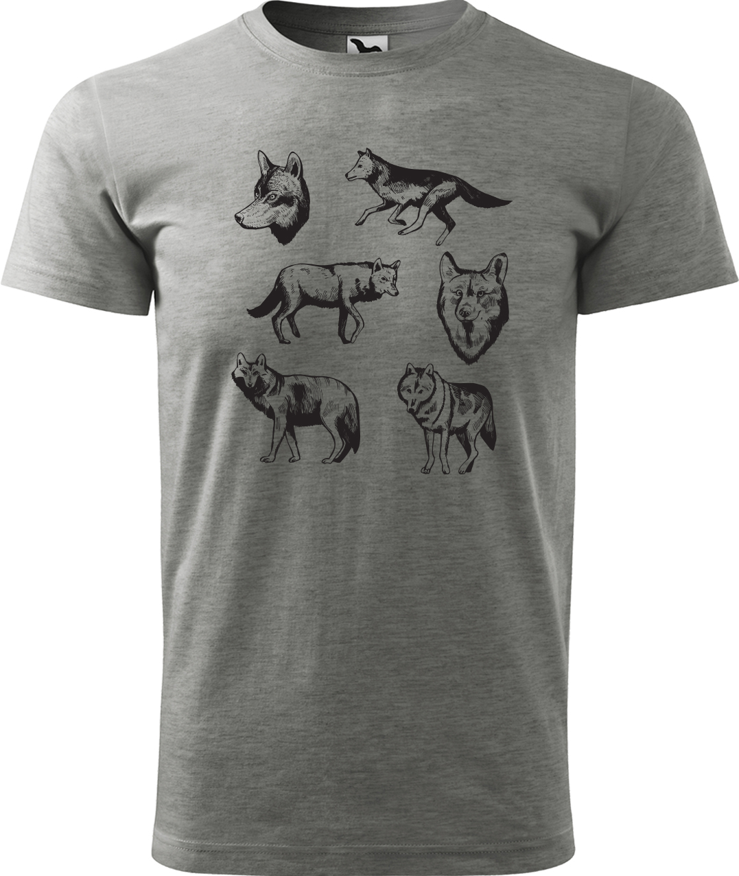 Pánské tričko s vlkem - Vlci Velikost: M, Barva: Tmavě šedý melír (12), Střih: pánský
