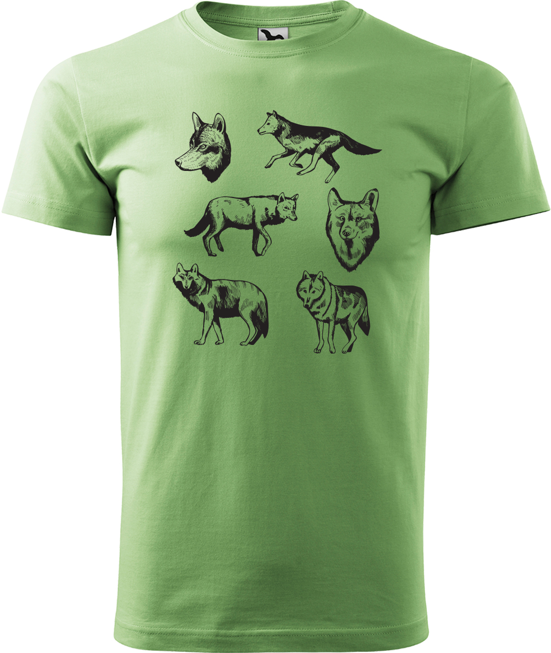 Pánské tričko s vlkem - Vlci Velikost: S, Barva: Trávově zelená (39), Střih: pánský