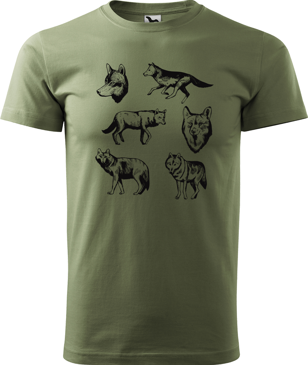 Pánské tričko s vlkem - Vlci Velikost: S, Barva: Světlá khaki (28), Střih: pánský