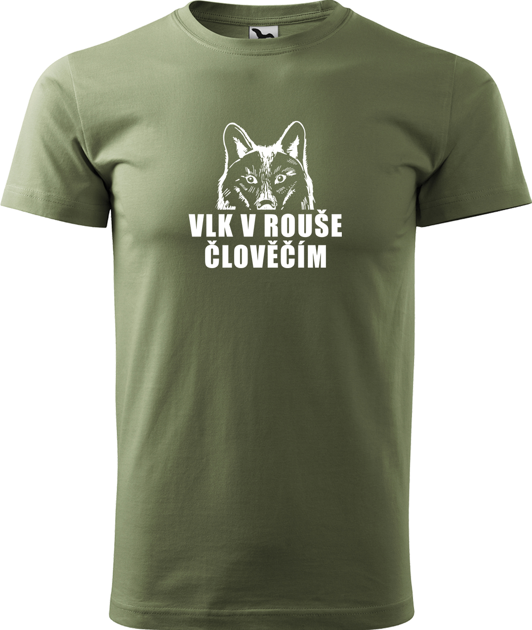 Pánské tričko s vlkem - Vlk v rouše člověčím Velikost: 4XL, Barva: Světlá khaki (28), Střih: pánský