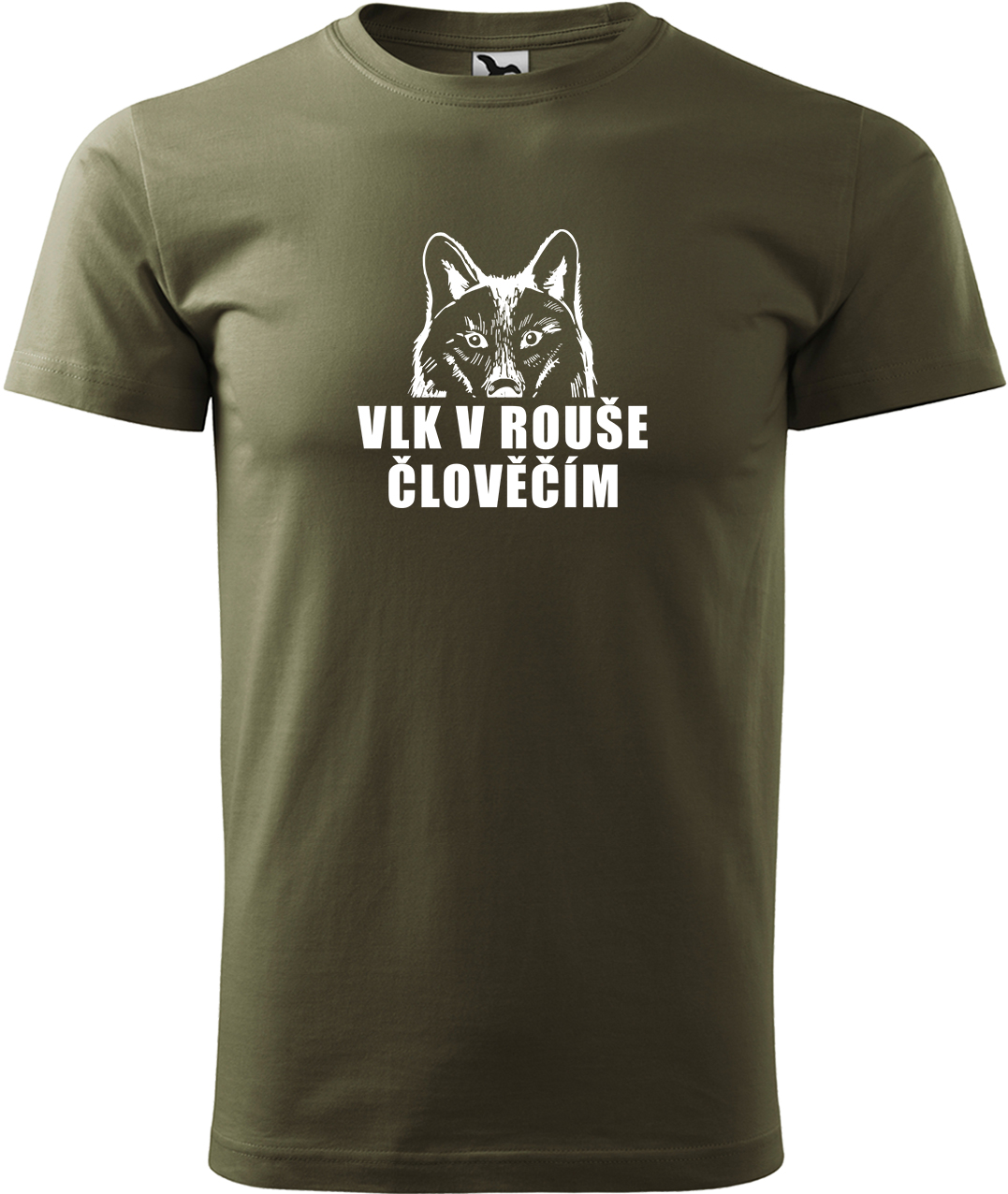 Pánské tričko s vlkem - Vlk v rouše člověčím Velikost: S, Barva: Military (69), Střih: pánský
