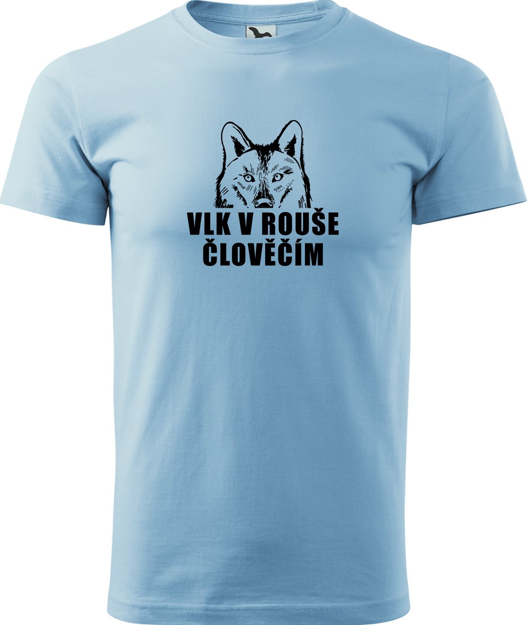 Pánské tričko s vlkem - Vlk v rouše člověčím Velikost: S, Barva: Nebesky modrá (15), Střih: pánský