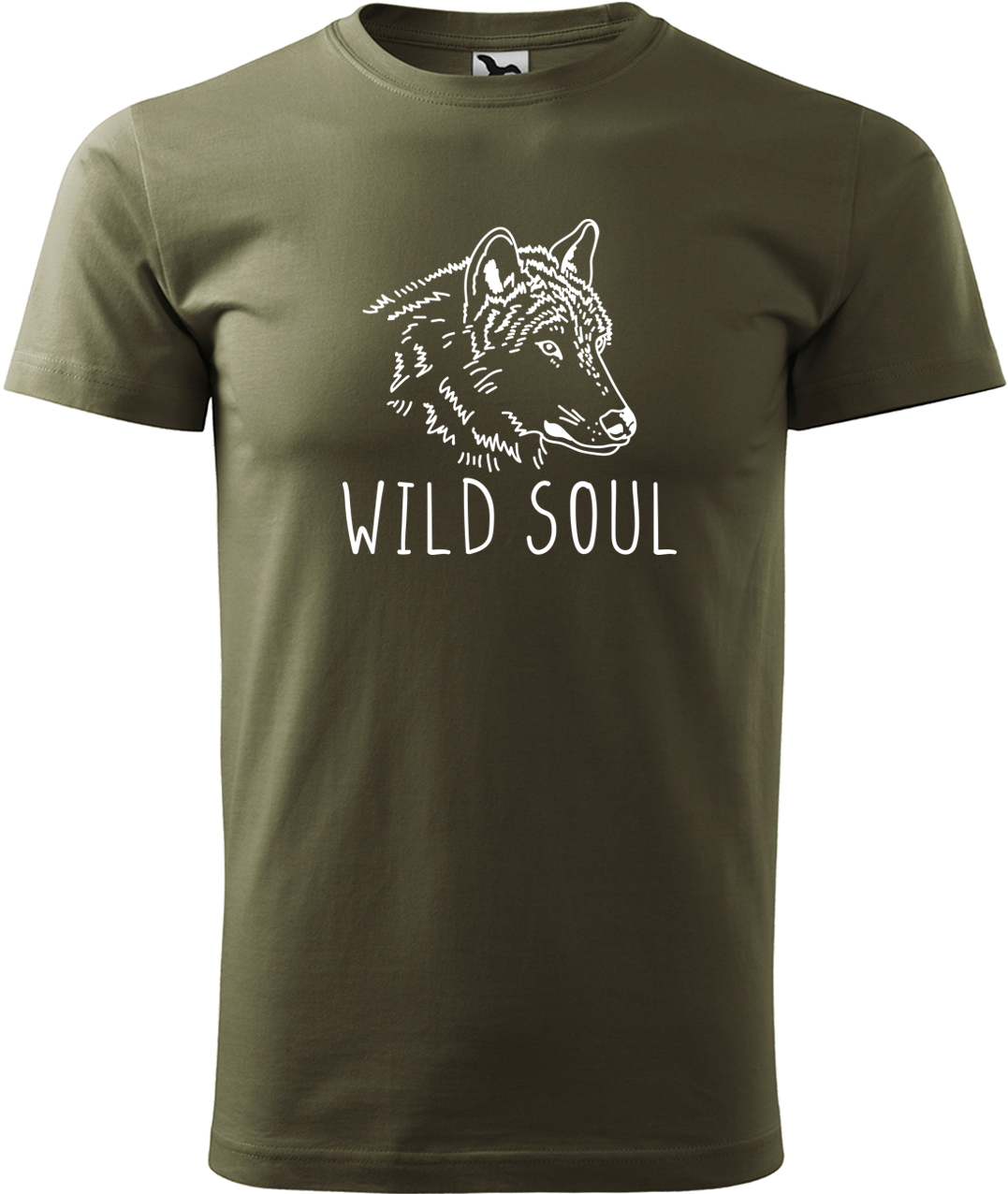 Pánské tričko s vlkem - Wild soul Velikost: 3XL, Barva: Military (69), Střih: pánský