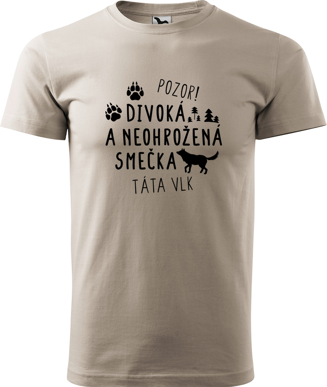 Pánské tričko s vlkem - Divoká a neohrožená smečka Velikost: XL, Barva: Béžová (51), Střih: pánský