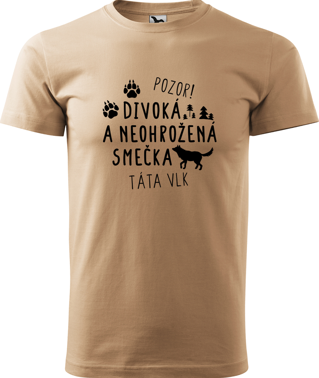Pánské tričko s vlkem - Divoká a neohrožená smečka Velikost: 2XL, Barva: Písková (08), Střih: pánský
