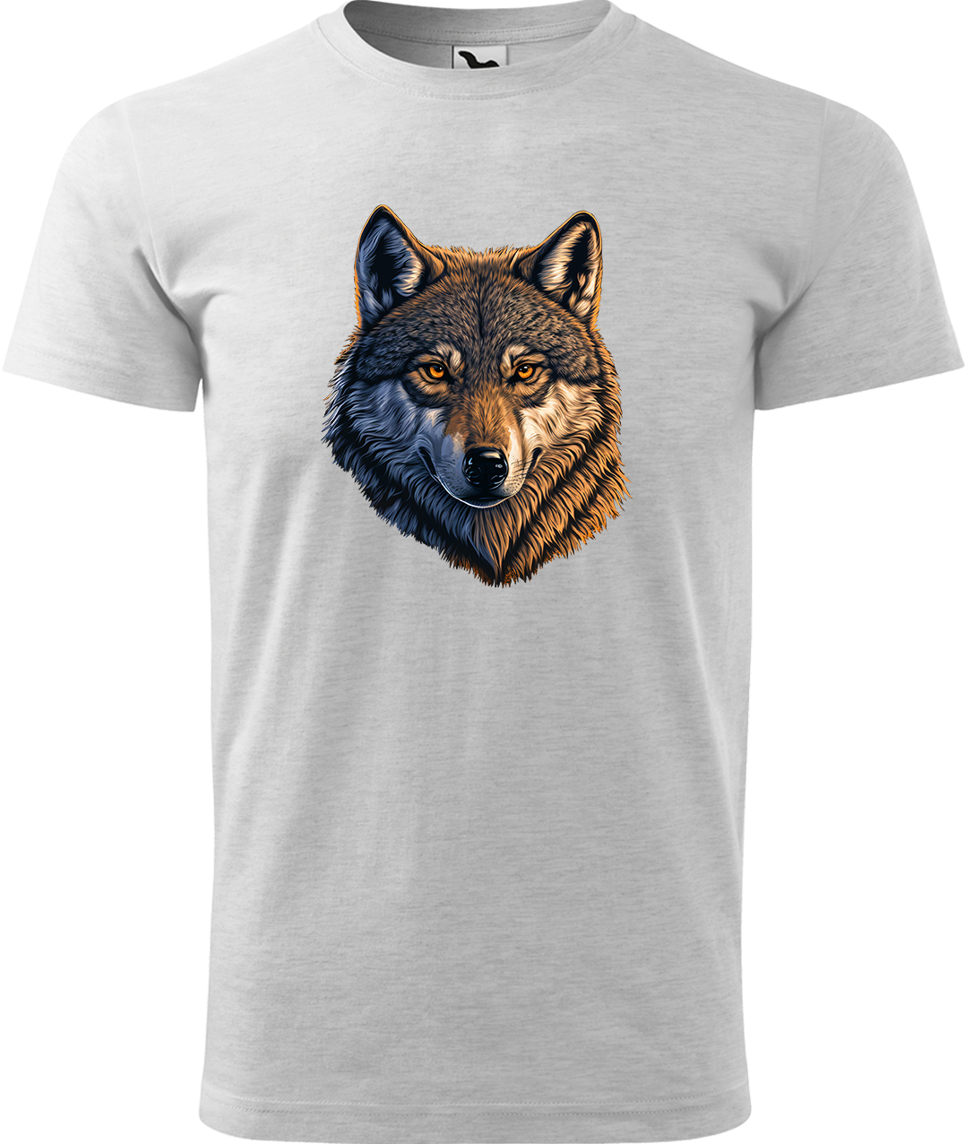 Pánské tričko s vlkem - Hlava vlka Velikost: XL, Barva: Světle šedý melír (03), Střih: pánský
