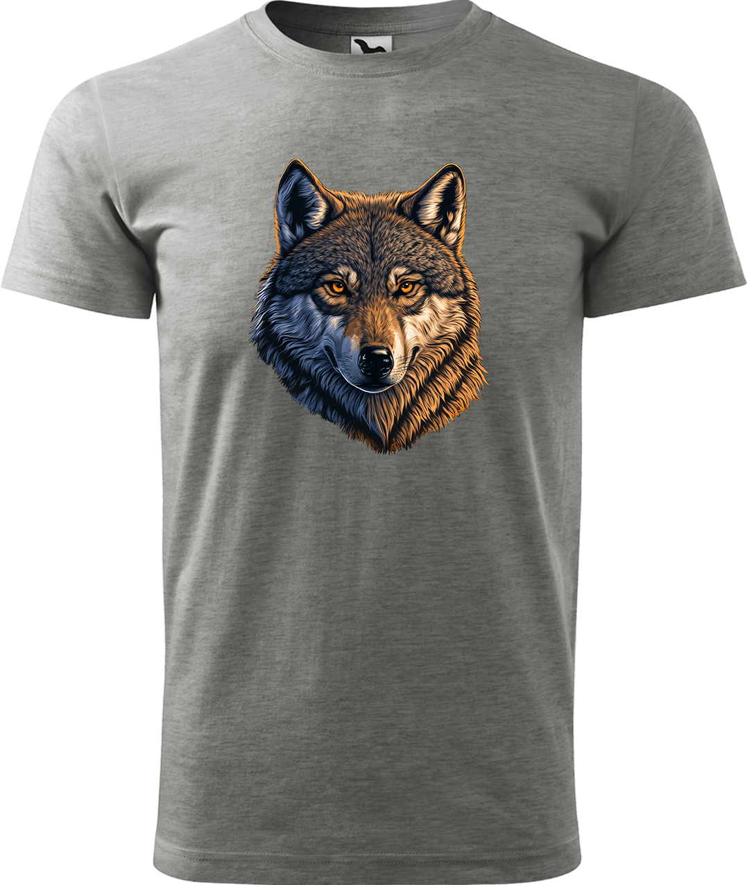 Pánské tričko s vlkem - Hlava vlka Velikost: L, Barva: Tmavě šedý melír (12), Střih: pánský