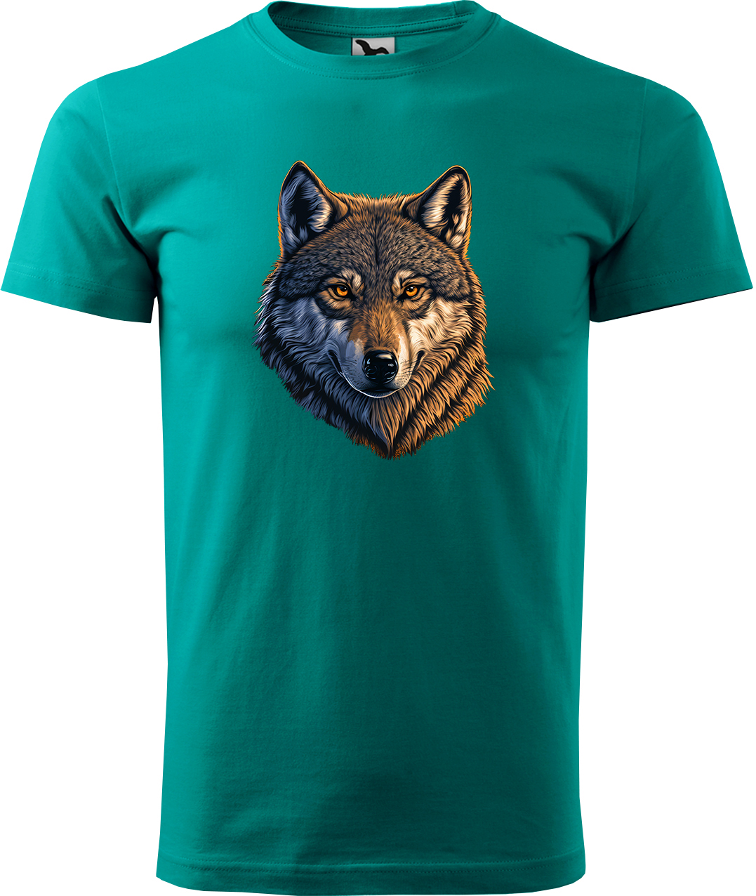 Pánské tričko s vlkem - Hlava vlka Velikost: L, Barva: Emerald (19), Střih: pánský
