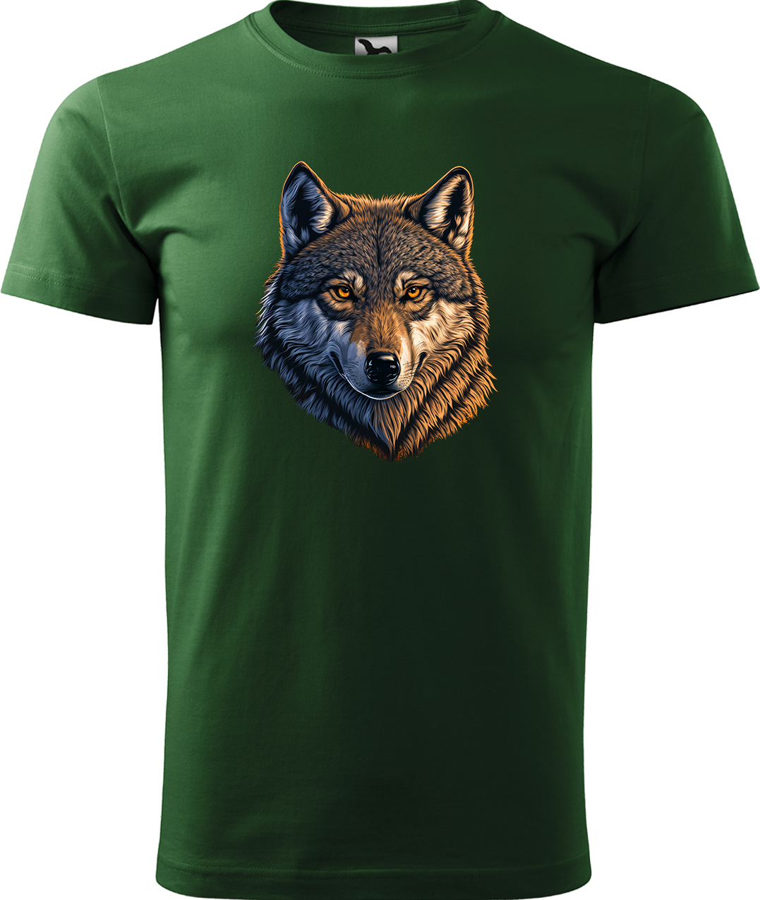 Pánské tričko s vlkem - Hlava vlka Velikost: L, Barva: Lahvově zelená (06), Střih: pánský