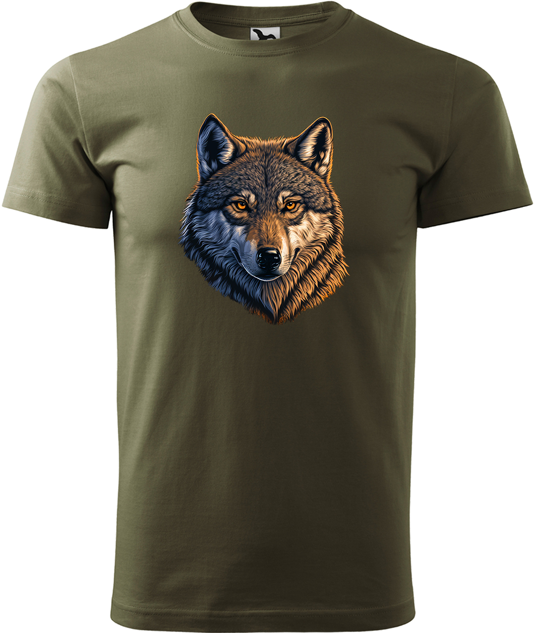 Pánské tričko s vlkem - Hlava vlka Velikost: 3XL, Barva: Military (69), Střih: pánský
