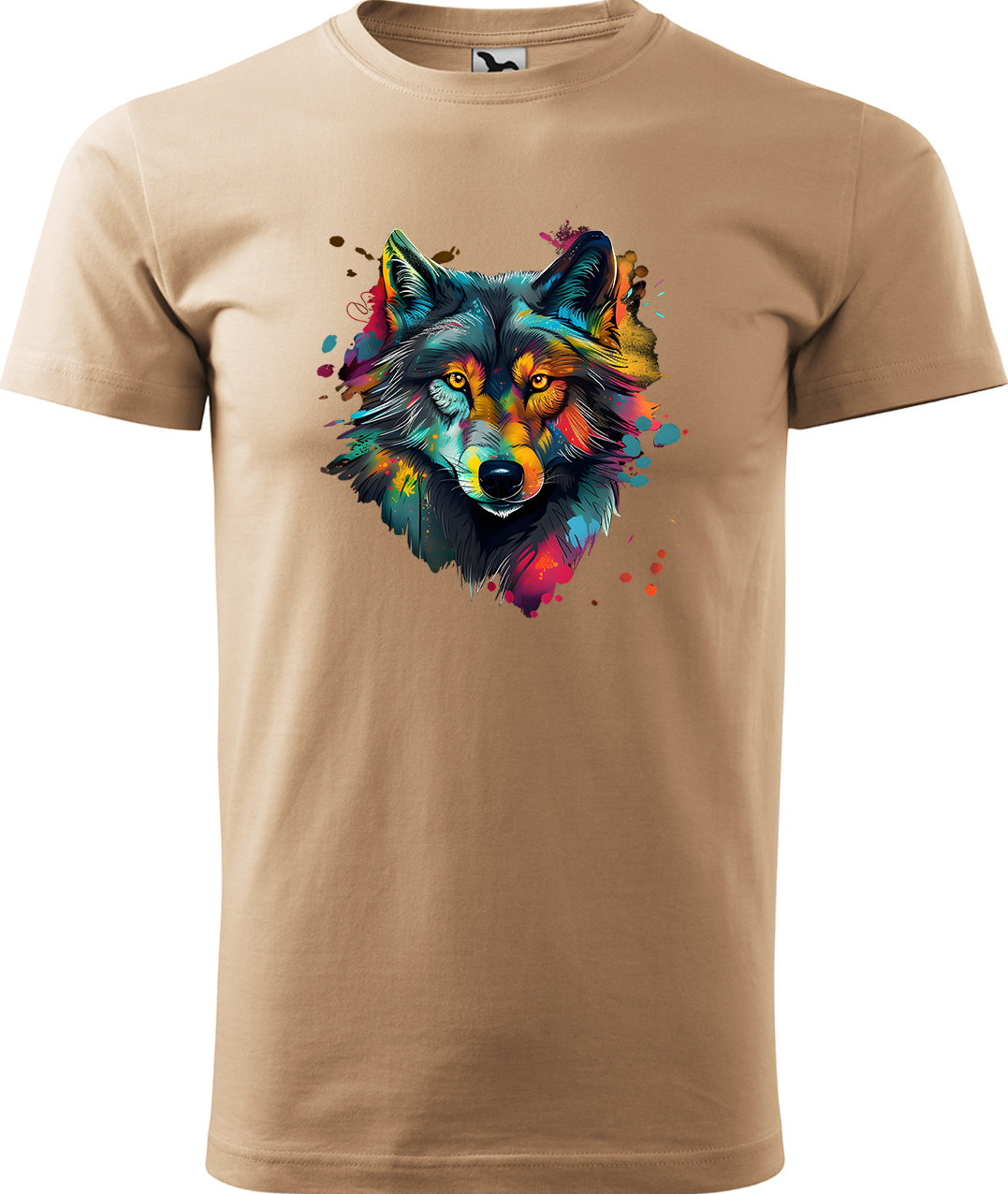 Pánské tričko s vlkem - Malovaný vlk Velikost: M, Barva: Písková (08), Střih: pánský