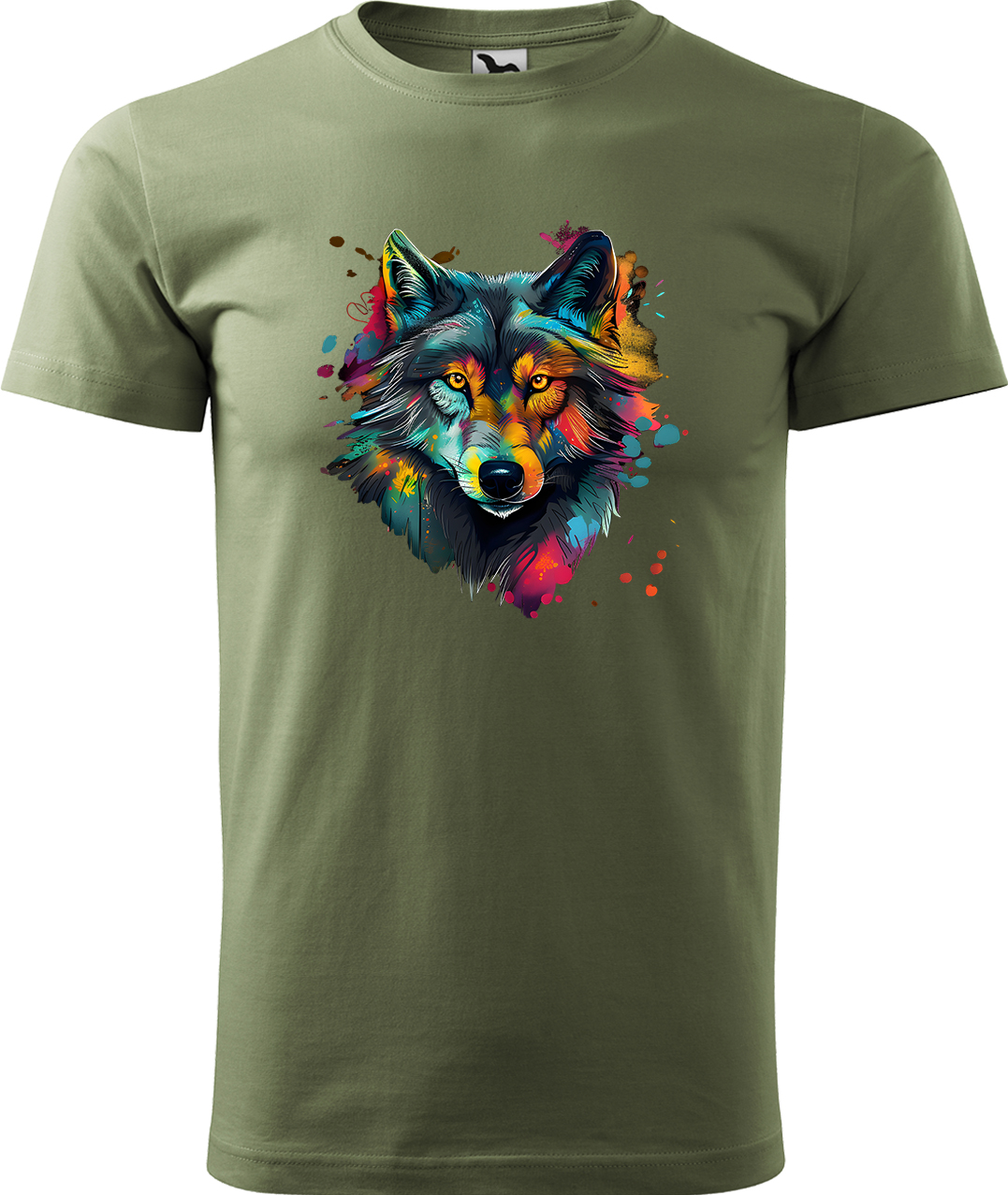 Pánské tričko s vlkem - Malovaný vlk Velikost: 4XL, Barva: Světlá khaki (28), Střih: pánský