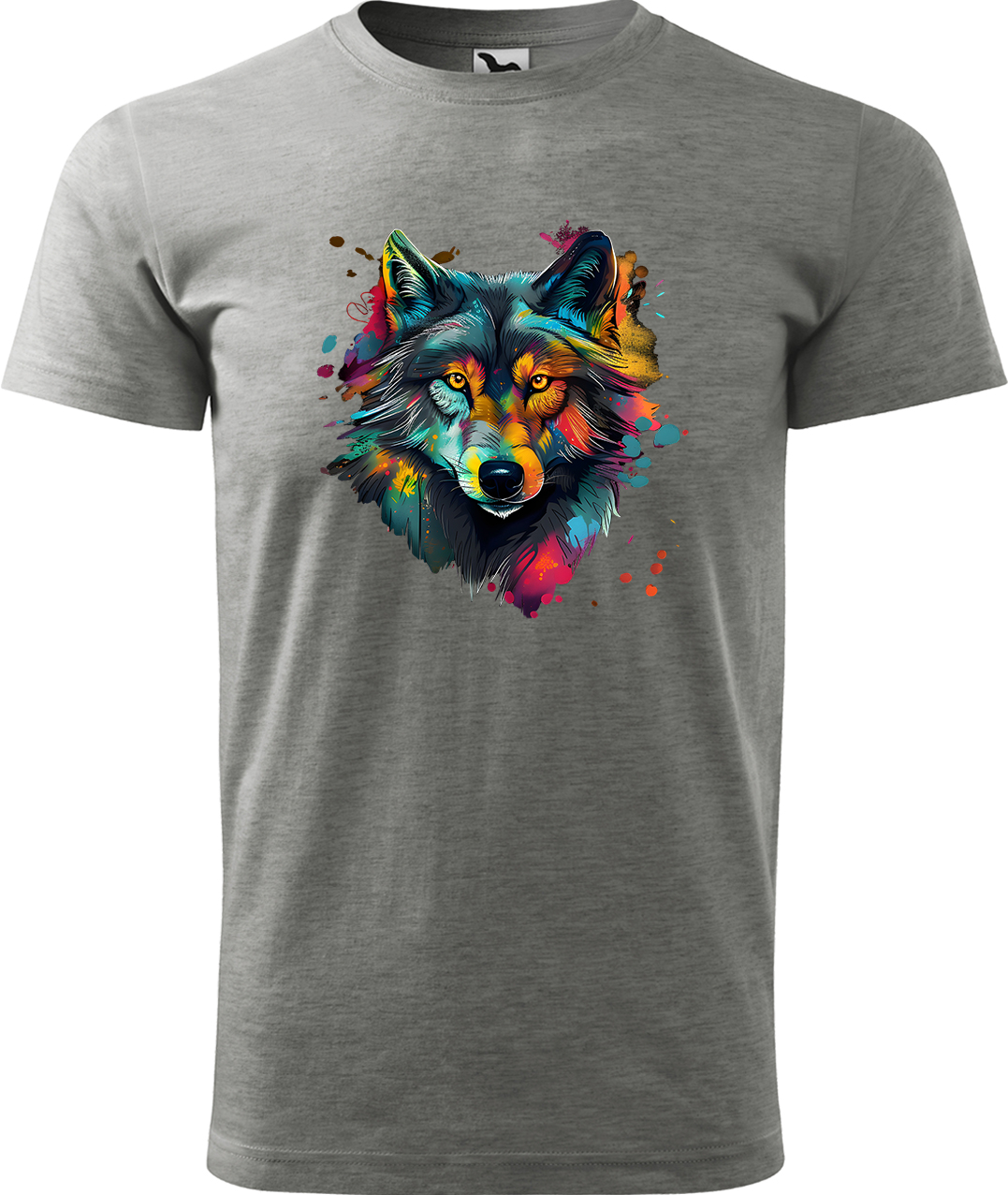 Pánské tričko s vlkem - Malovaný vlk Velikost: M, Barva: Tmavě šedý melír (12), Střih: pánský