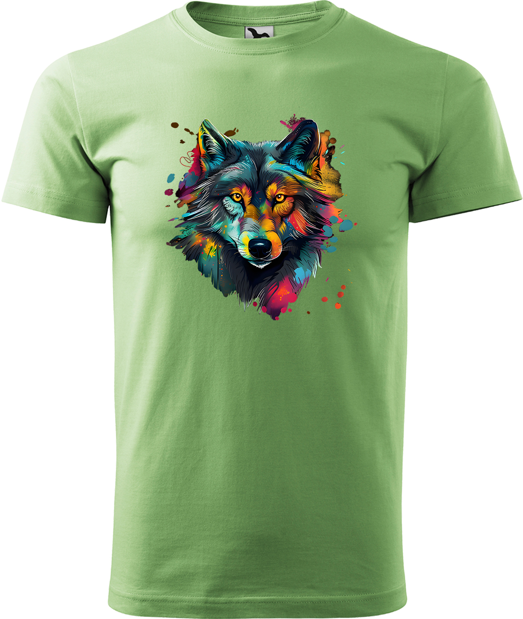 Pánské tričko s vlkem - Malovaný vlk Velikost: M, Barva: Trávově zelená (39), Střih: pánský