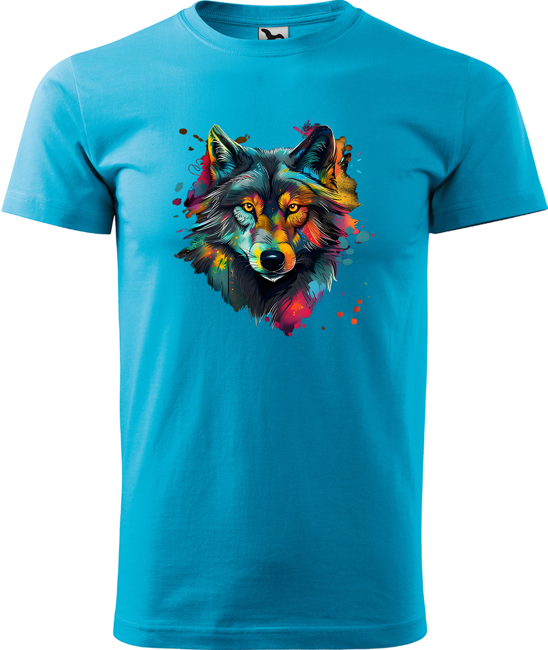 Pánské tričko s vlkem - Malovaný vlk Velikost: M, Barva: Tyrkysová (44), Střih: pánský