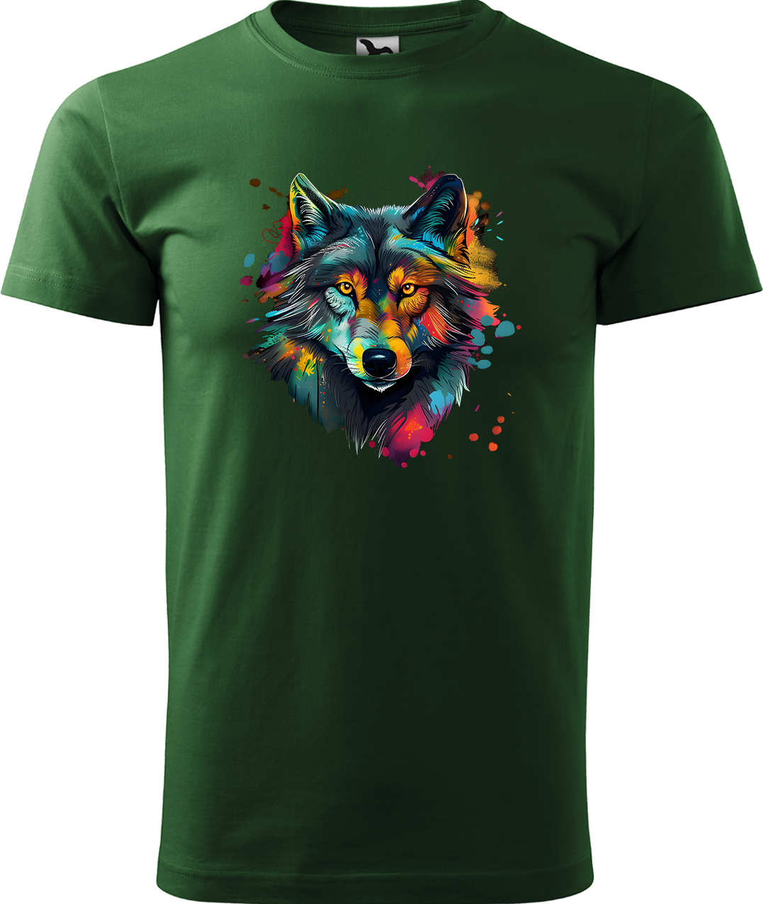Pánské tričko s vlkem - Malovaný vlk Velikost: XL, Barva: Lahvově zelená (06), Střih: pánský