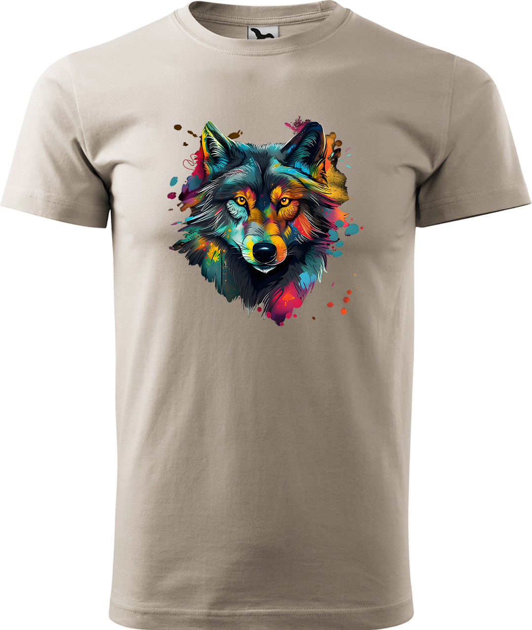 Pánské tričko s vlkem - Malovaný vlk Velikost: M, Barva: Béžová (51), Střih: pánský