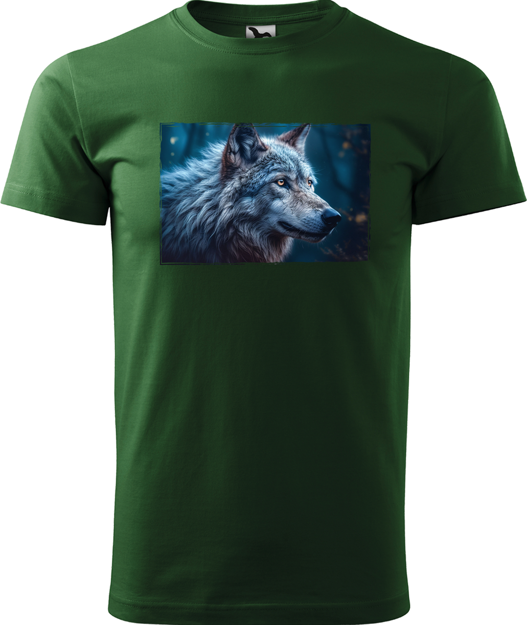 Pánské tričko s vlkem - Modrý vlk Velikost: M, Barva: Lahvově zelená (06)