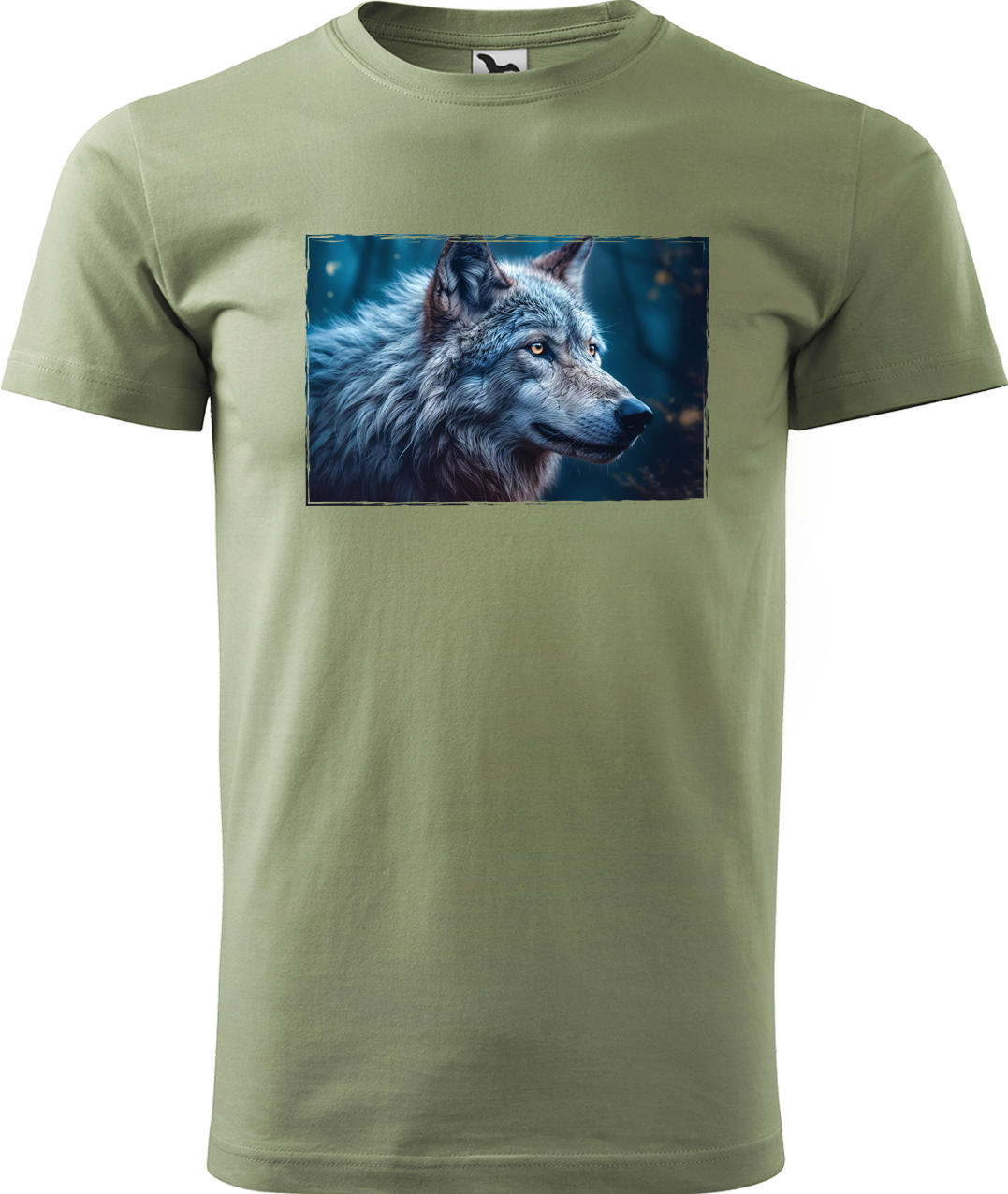 Pánské tričko s vlkem - Modrý vlk Velikost: 4XL, Barva: Světlá khaki (28)