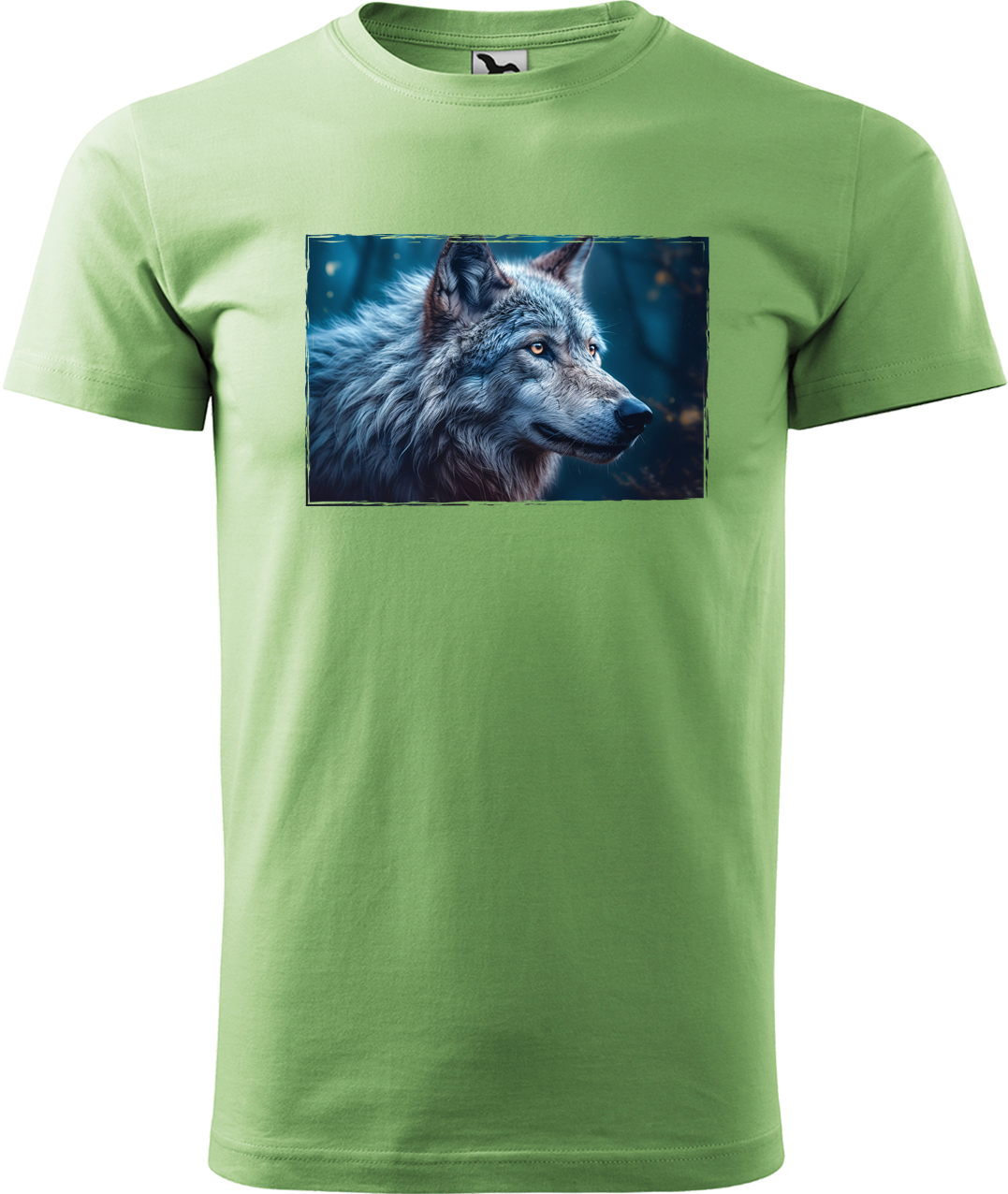 Pánské tričko s vlkem - Modrý vlk Velikost: M, Barva: Trávově zelená (39)