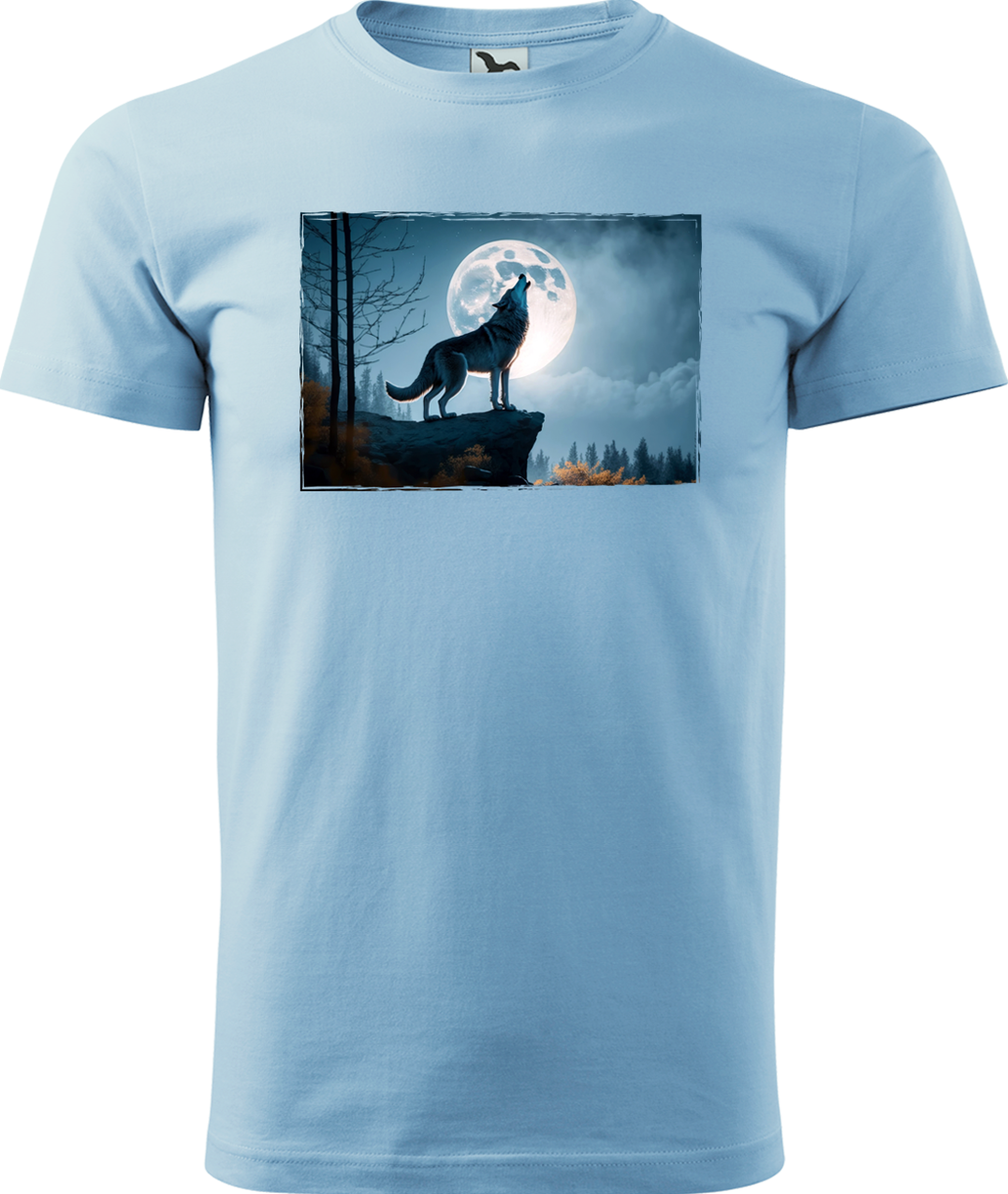 Pánské tričko s vlkem - Vyjící vlk Velikost: S, Barva: Nebesky modrá (15)