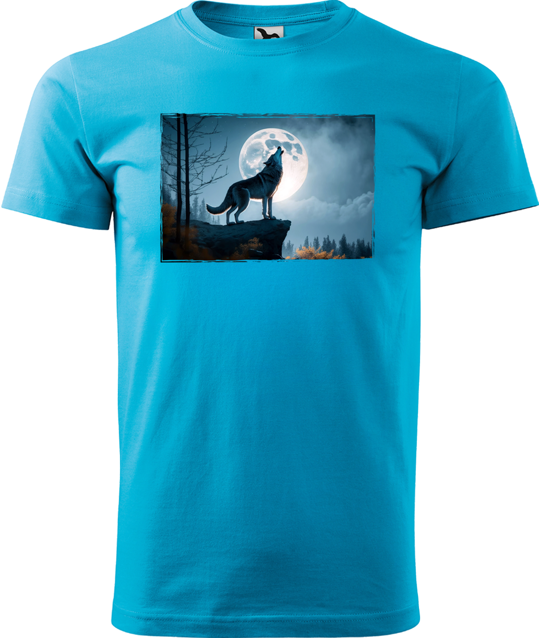 Pánské tričko s vlkem - Vyjící vlk Velikost: XL, Barva: Tyrkysová (44)