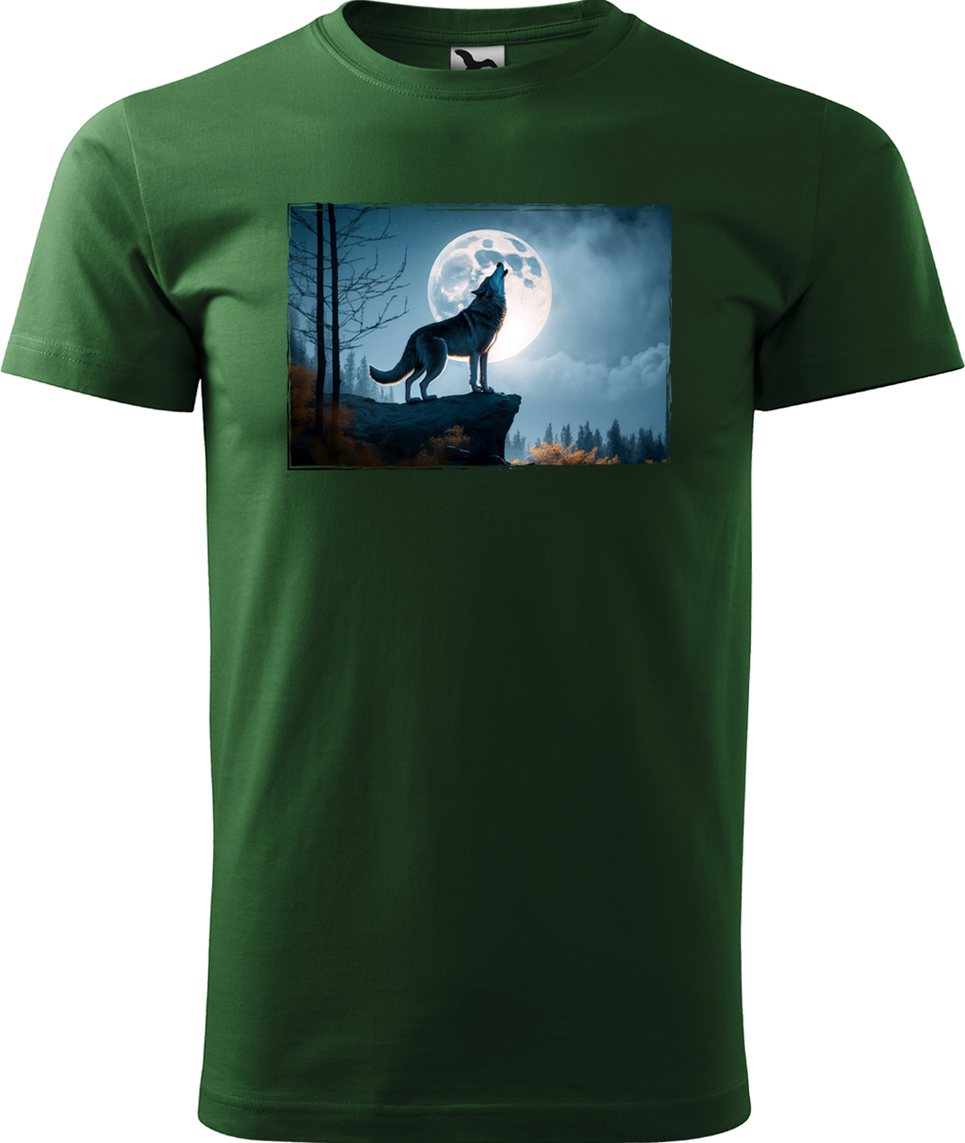 Pánské tričko s vlkem - Vyjící vlk Velikost: M, Barva: Lahvově zelená (06)