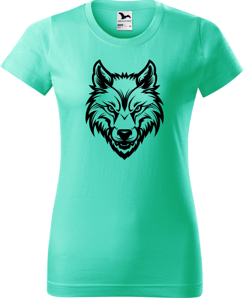 Dámské tričko s vlkem - Alfa samice Velikost: L, Barva: Mátová (95), Střih: dámský
