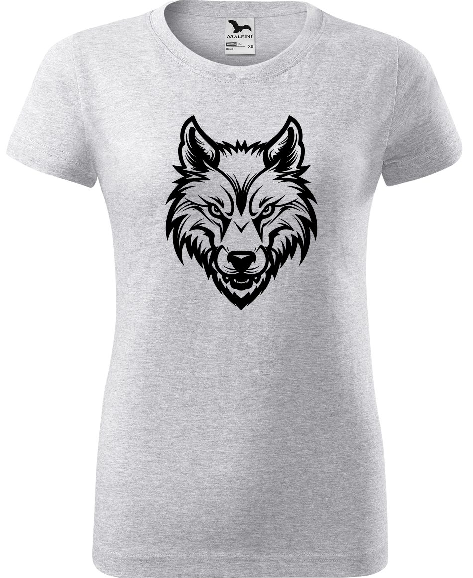 Dámské tričko s vlkem - Alfa samice Velikost: XL, Barva: Světle šedý melír (03), Střih: dámský