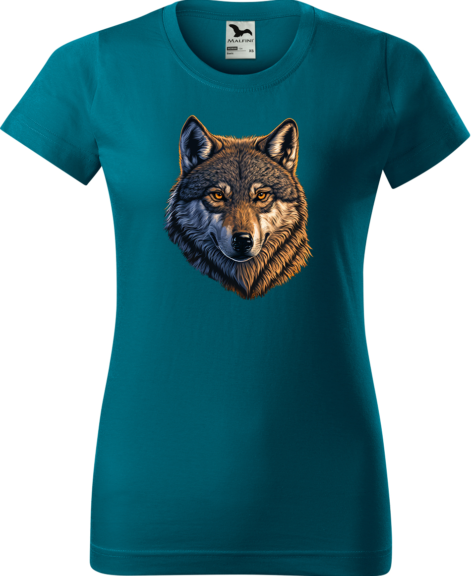 Dámské tričko s vlkem - Hlava vlka Velikost: L, Barva: Petrolejová (93), Střih: dámský