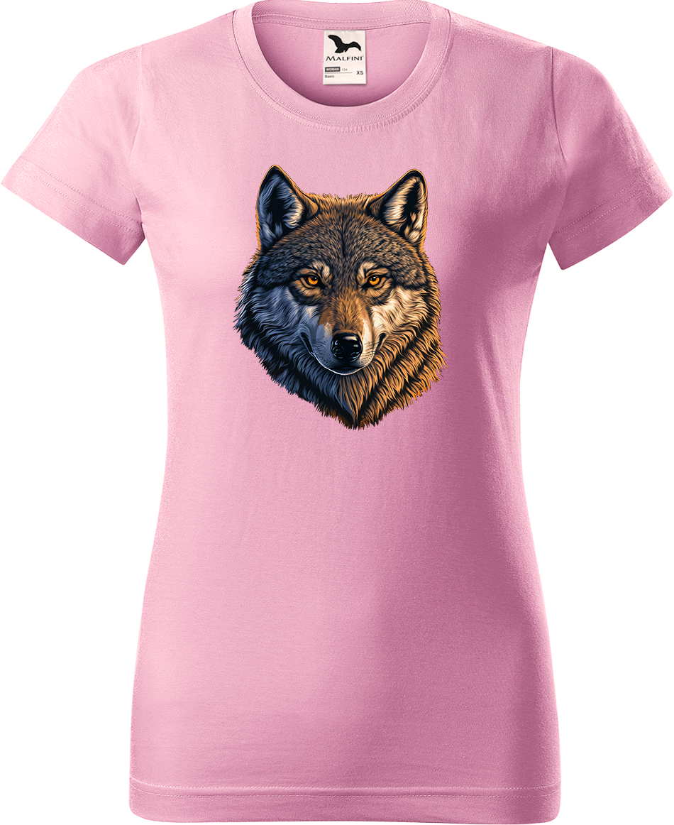 Dámské tričko s vlkem - Hlava vlka Velikost: XL, Barva: Růžová (30), Střih: dámský