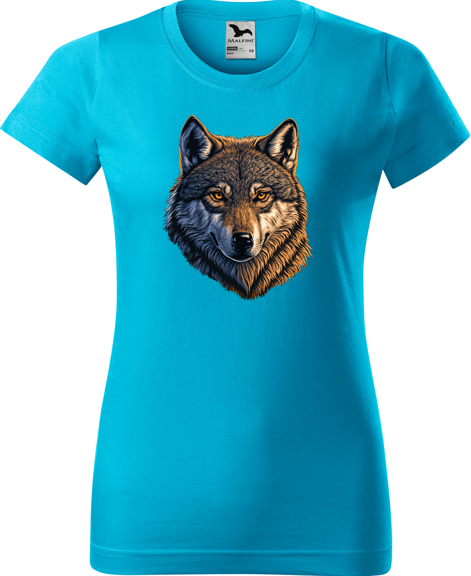 Dámské tričko s vlkem - Hlava vlka Velikost: L, Barva: Tyrkysová (44), Střih: dámský