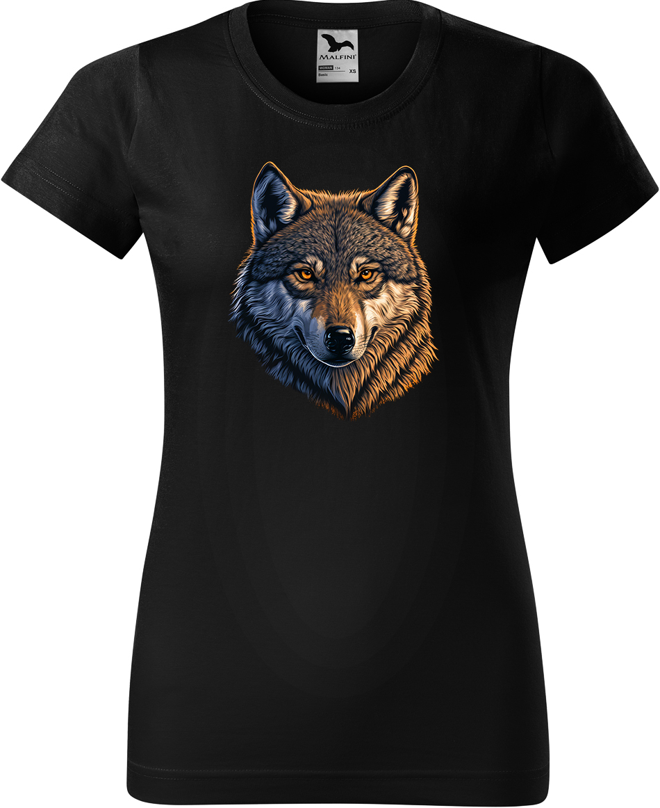 Dámské tričko s vlkem - Hlava vlka Velikost: L, Barva: Černá (01), Střih: dámský