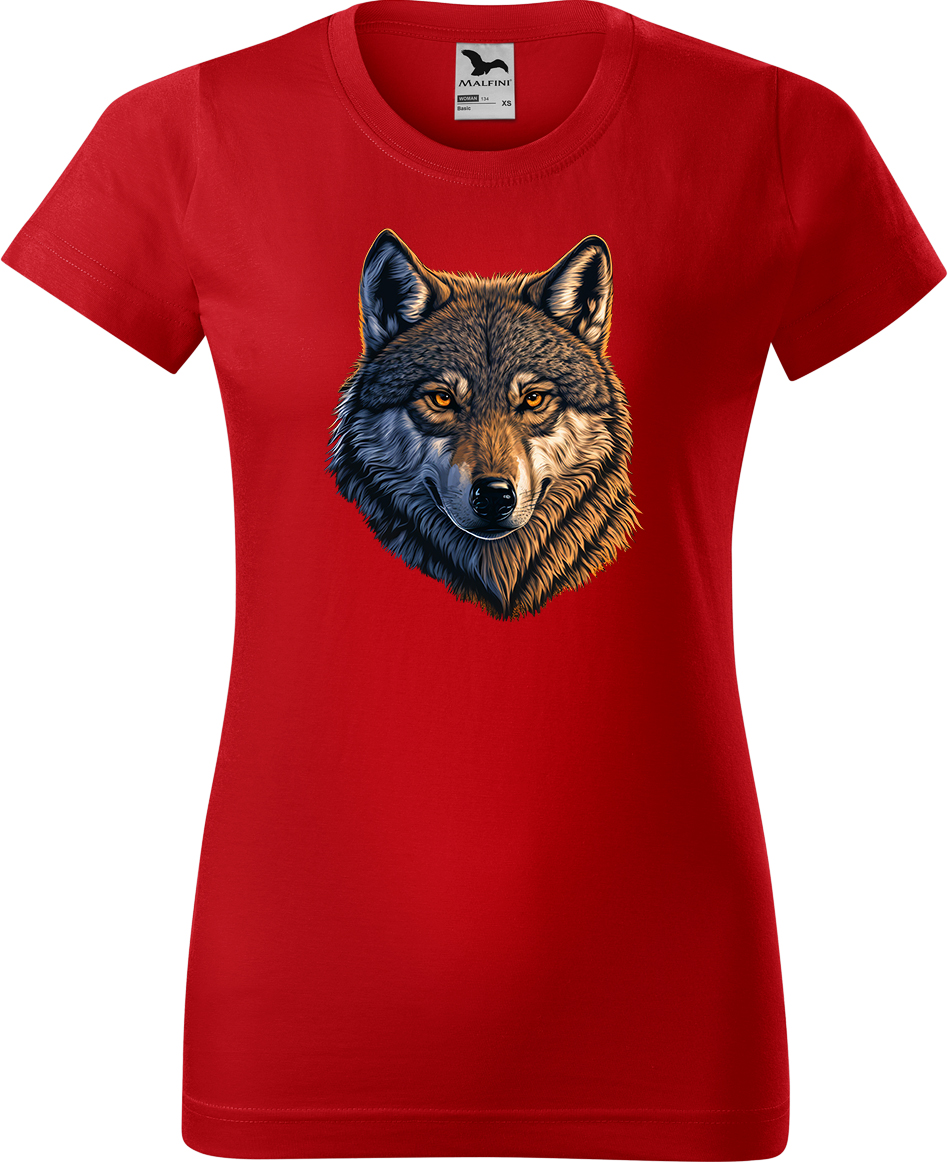 Dámské tričko s vlkem - Hlava vlka Velikost: L, Barva: Červená (07), Střih: dámský