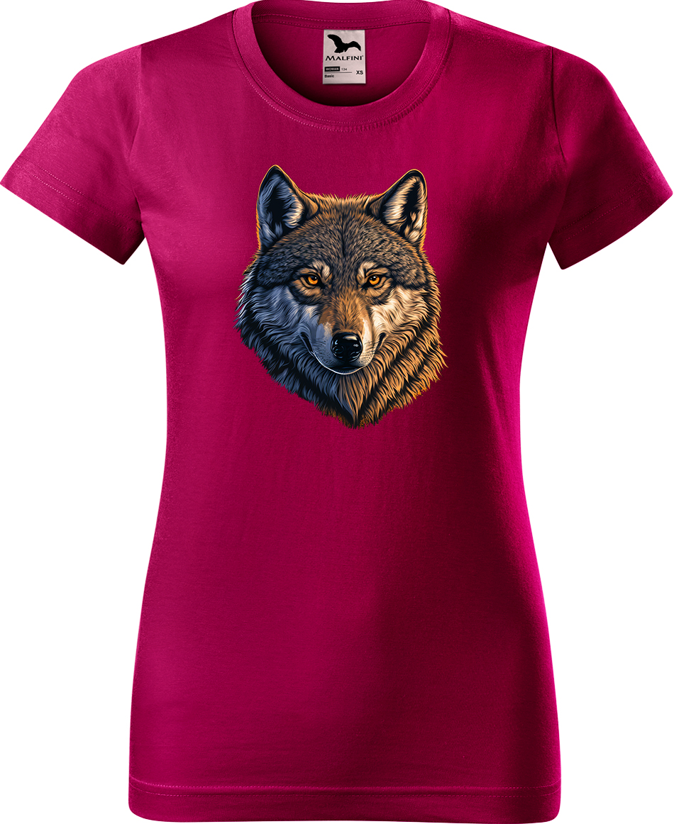 Dámské tričko s vlkem - Hlava vlka Velikost: L, Barva: Fuchsia red (49), Střih: dámský