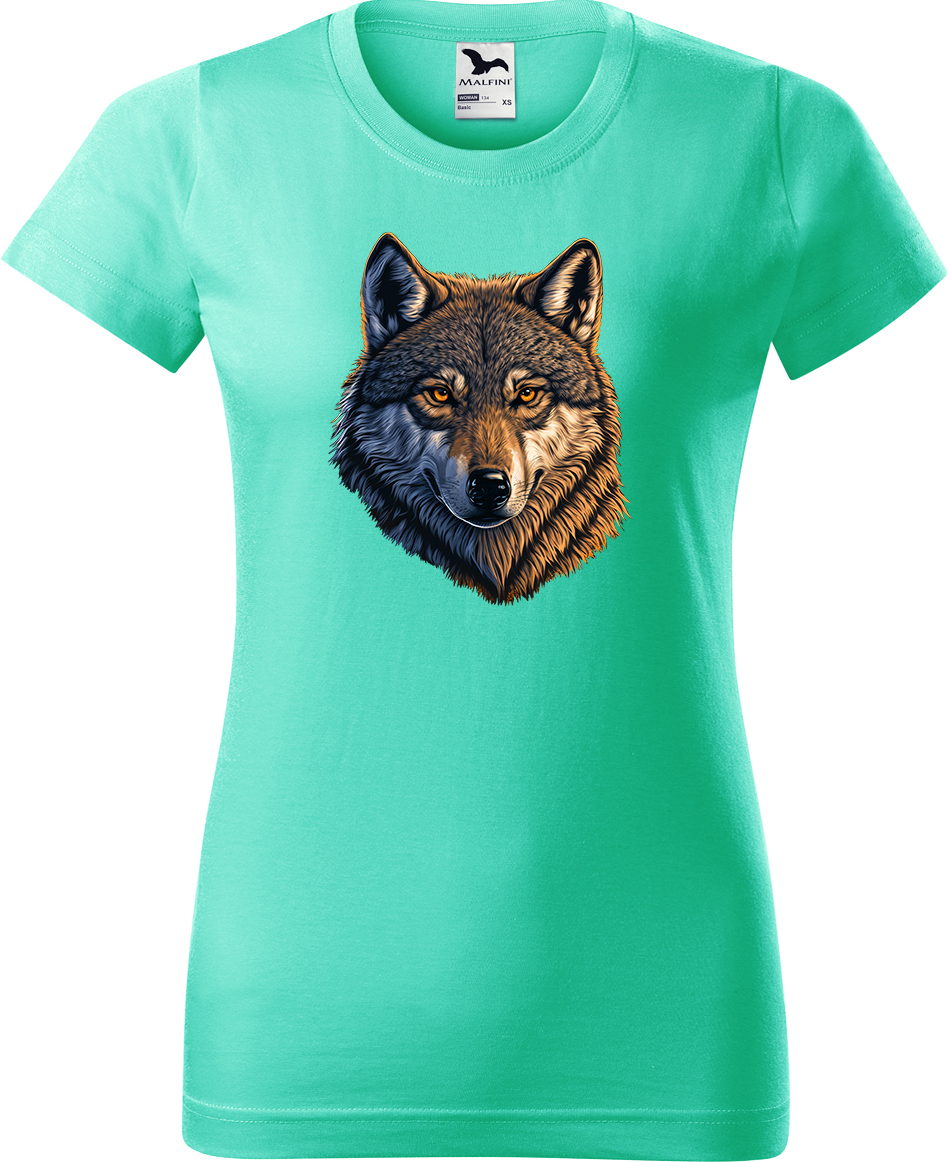 Dámské tričko s vlkem - Hlava vlka Velikost: M, Barva: Mátová (95), Střih: dámský