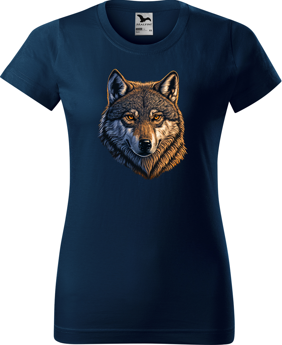 Dámské tričko s vlkem - Hlava vlka Velikost: S, Barva: Námořní modrá (02)