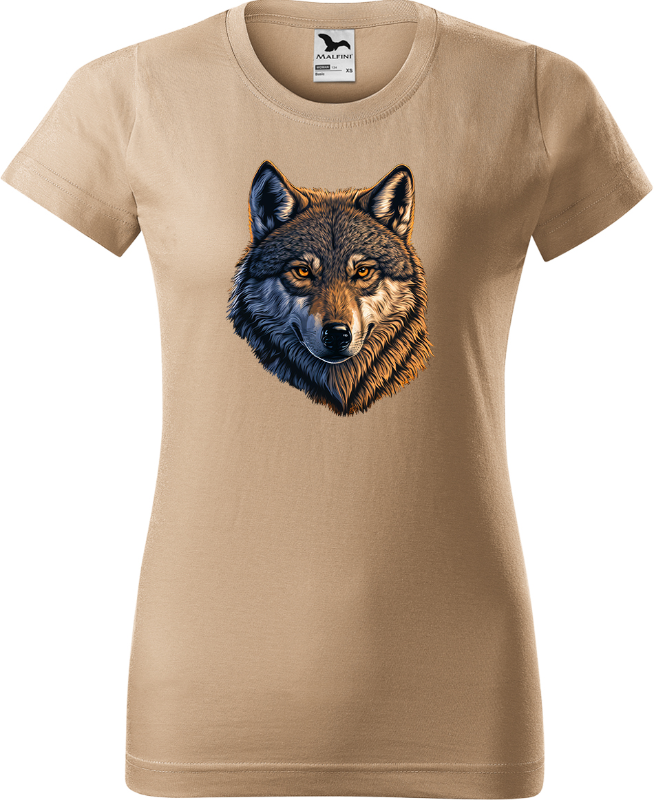 Dámské tričko s vlkem - Hlava vlka Velikost: S, Barva: Béžová (51), Střih: dámský